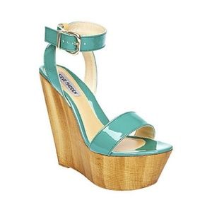 Steve Madden Teal Patent & Wood Wedges